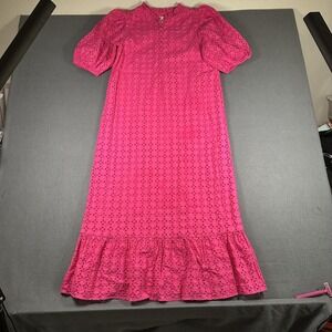 Hyacinth House Tuckernuck Dress Womens Small Pink Eyelet Lace Puff Sleeve